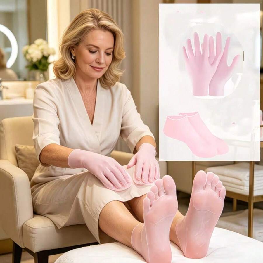 1 Set Moisturizing Foot Mask & Hand Mask, Convenient Multi-Functional Anti-Crack Foot Socks & Hand Gloves, Upgraded Silicone Foot Socks With Non-Slip Particles On Bottom, All-Day Moisturizing Foot Care, Easy To Clean, Suitable For Dry And Cracked Feet, Silicone Moisturizing
