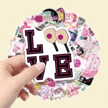 62pcs Pink Pickleball Theme Cartoon Vinyl Decorative Stickers, Suitable For Scrapbooking, Envelopes, Guitar, Musical Instruments, Halloween, Christmas, Teen Party Supplies, Rewards And Inspirational Decoration - 62pcs-multicolor - View 1
