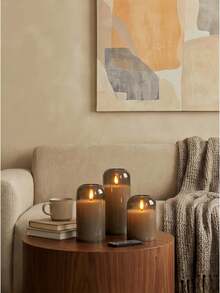 3pcs Grey Curved Acrylic LED Electronic Candle Lights With Remote Control And Timer / Candle Lights With 10-Key Remote And 24-Hour Cycle Timer Function, Battery Powered, Warm Flame, Suitable For Wedding, Home Decor, Birthday, Christmas, Halloween - Grey - View 2