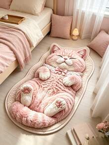 1pc Pink And White Cat Lying Down Floor Mat, Living Room Rug, Carpet, Area Rug, Small Area Rug, Mat, Home Decor, Large Living Room Rug, Round Rug, Living Room Home Decor, Room Decor, Washable Rug, Halloween Gift - Lying down Pink and White Cat - View 3
