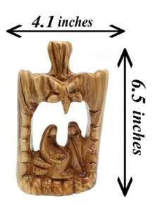 Olive Wood Nativity Scene 6.5" - Large Abstract Hand Carved Holy Family With Bethlehem Christmas Decor HOF056 - As Pic - View 4
