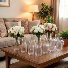 2/5/10/12pcs High-Quality Striped Plastic Vases, Transparent Flower Vases, Floral Crafts Suitable For Various Bouquets, Decorative Display, Holiday And Home Decor, Suitable For Dining Table Decoration, Wedding, Home, Dining Table Decoration, Dinner Party Vase Decoration - Clear - View 6