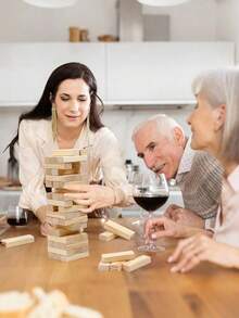 54片裝 Jenga 木製積木平衡塔派對遊戲，多米諾積木，經典木製積木，倒塌塔積木，適合派對與聚會，遊戲之夜首選 - 彩色 - 查看 3
