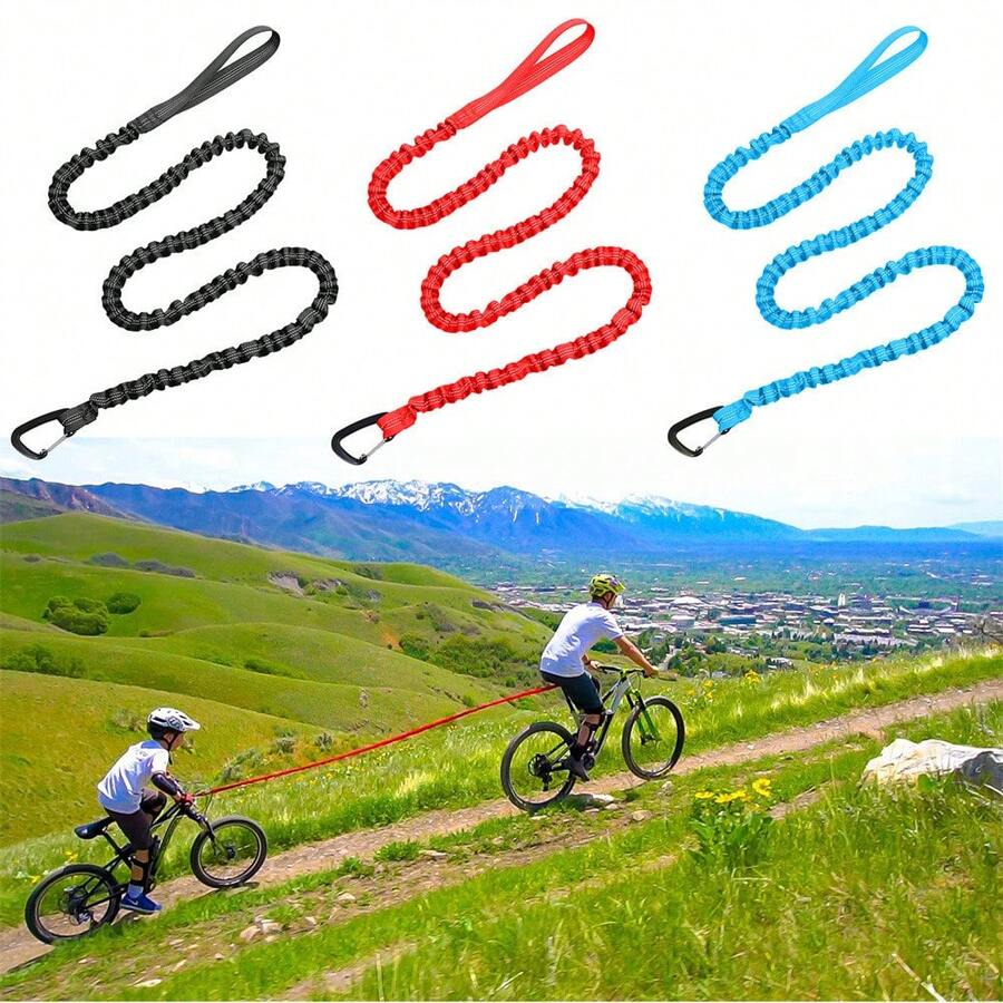 1pc Retractable Elastic Bicycle Tow Rope, Polyester Shock-Absorbing Mountain Bike Tow Strap With Carabiner, Outdoor Parent-Child Use - Multicolor - View 1