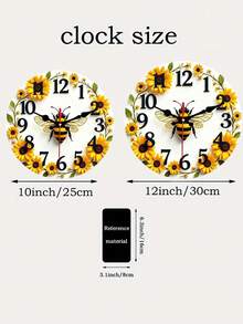 Bee And Sunflower Wall Clock- 10/12IN Round Wooden Clock, Silent Movement, Battery Operated(AA Batteries Not Included), Perfect For Bedroom, Living Room And Office Decoration- Charming Anniversary And Holiday Gift, Bee Decoration - A - View 7