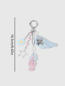 1pc Sweet Cool Y2K Pink Blue Polka Dot Angel Wings Music Note Star Bear Bag Charm Accessory, Handbag Pendant - Multicolor - View 5