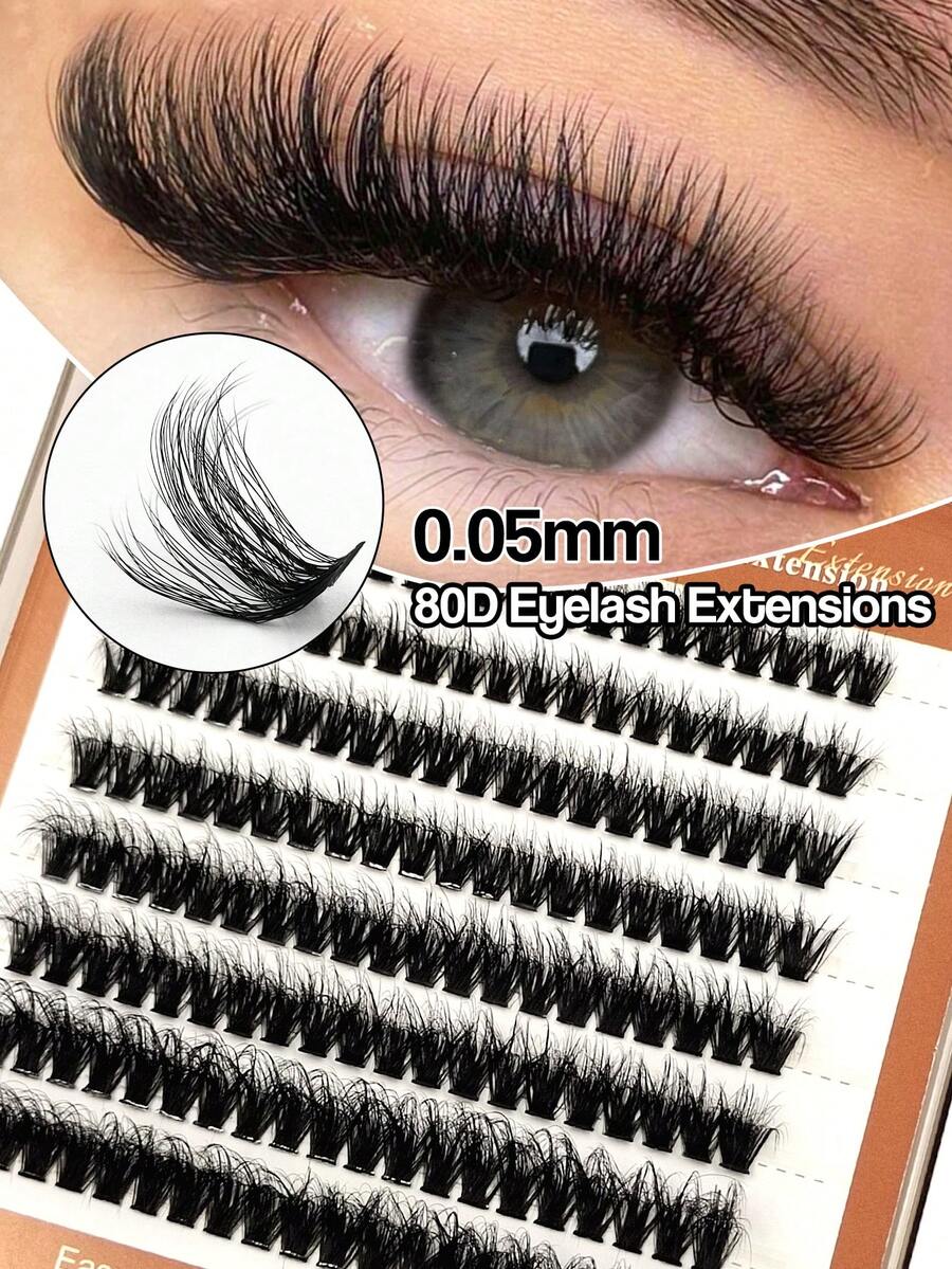 160 Pcs D Curl Russian Volume Lashes,80D 0.05mm Soft Wispy Fluffy Natural Lashes,For Beginners Easy To Use Salon-Quality Long-Lasting False Eyelash Extensions - D - 查看 1
