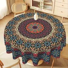 1pc Bohemian Style Mandala Round Tablecloth, Colorful Country Style Polyester Fiber Dining Room Party Picnic Patio Tablecloth - Round - View 1