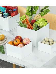 6pcs Buffet Display Stand, White Cube Desktop Storage Rack/Box, Dessert Cake Display Stand, Home Decor, Desktop Ornament, White Acrylic Cube Stackable Display Stand (Hollow Bottom), Suitable For Back To School Supplies, Back To School Festival Decoration, Catering Service, Birthday Party, Romantic Wedding, Baby Shower, Bridal Shower, Dessert Table And Art Exhibition - White - View 3