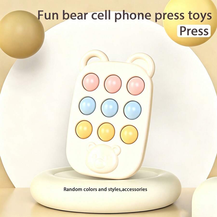 Bear Ear Phone Shaped Fidget Toy, 9-Key Silicone Sensory Bubble Pop Toy, Baby Teething Toy, Toddler Children Stress Relief Finger Game