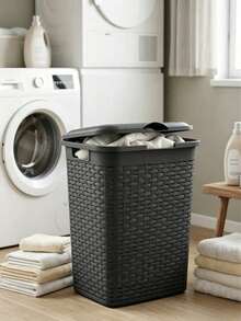 Hollow Breathable Laundry Basket That Prevents Odor Buildup, Lidded For Dust Protection, With Side Carry Handles, Large Capacity Made Of Thickened Plastic, Versatile Storage Basket For Clothes And Sundries - Random Color - View 5