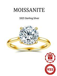 1pc S925 Sterling Silver 2CT Round Lab-Grown Moissanite Diamond D Color VVS Engagement Ring, Hypoallergenic Elegant Jewelry For Women, Perfect For Easter, Mother's Day, Anniversary And Any Holiday Gift - Style a - White - View 2