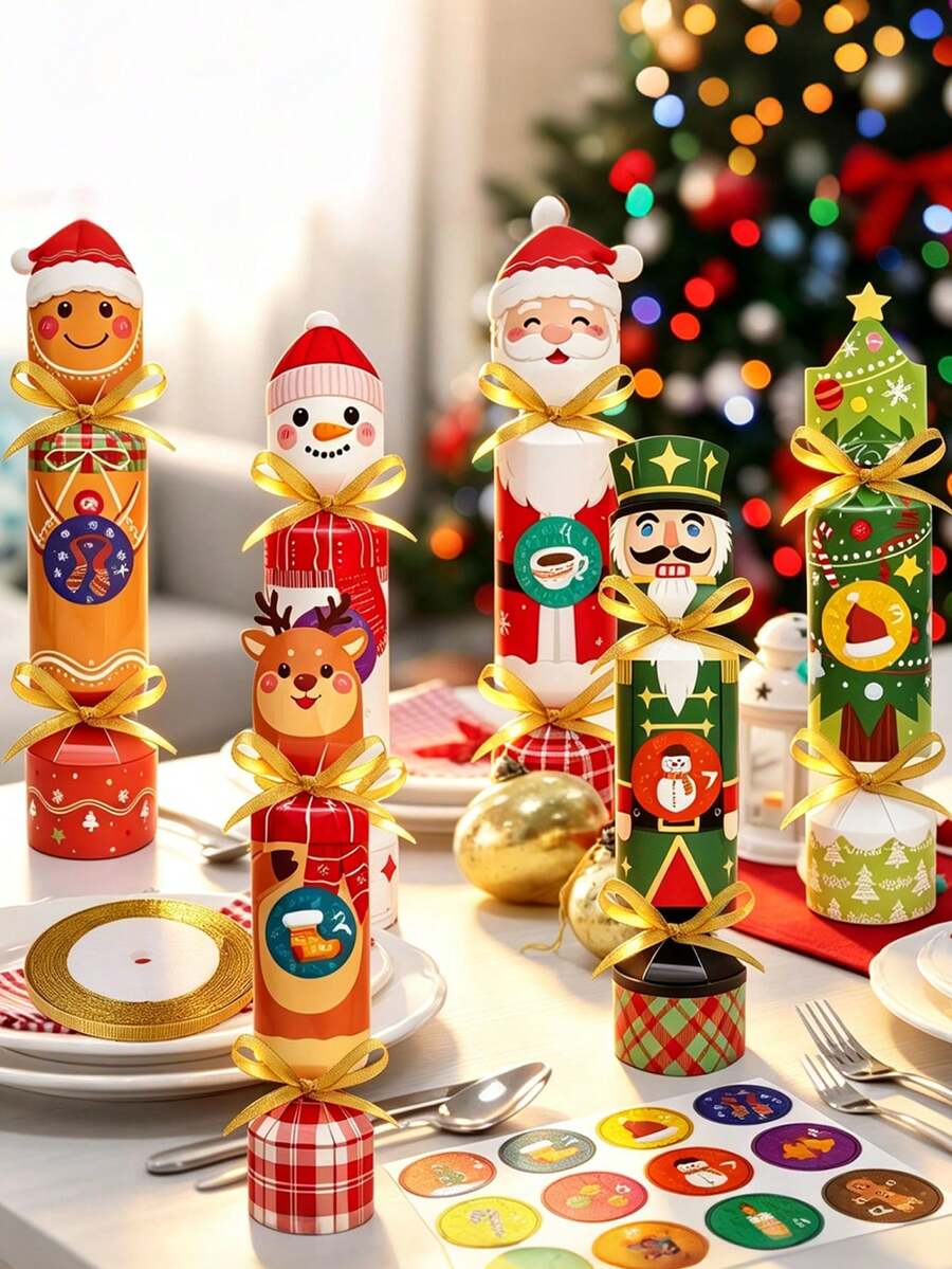 24pcs Christmas Crackers Gift Boxes With Ribbons And Christmas Countdown Stickers Santa Claus Xmas Tree Reindeer Pattern Treat Box Cartoon Christmas Advent Calendar Box Gift Wrapping Boxes For Party Favors Christmas Decorations Christmas Gifts - Christmas Edition - View 1