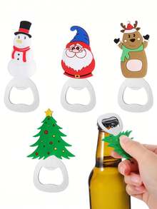 1pc Christmas Theme Bottle Opener (Refrigerator Magnet Function) - 4 Cute Designs (Santa Claus, Snowman, Reindeer, Christmas Tree), Stainless Steel Fun Party Tableware, Holiday Gift Christmas Decoration Home, Christmas Stocking Filler Winter Room Decor - Christmas Cartoon Bottle Opener - View 1