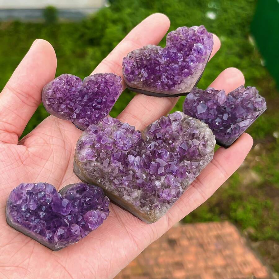 Stonehaven 1pc 3-4cm High Quality Natural Crystal Cluster Uruguay Amethyst Geode Cluster, Genuine Purple Gemstone Heart-Shaped, For Love Decoration