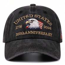 1件 2026美國250週年紀念刺繡棒球帽，復古水洗休閒棒球帽，美國國旗刺繡可調節爸爸帽 - 彩色 - 查看 3