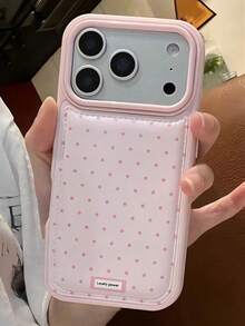 波點皮革奢華粉色防震時尚手機殼，適用於 iPhone 17 Pro Max 16 Pro Max 17 Pro Pro 16 17 15 14 13 Pro Max 17 Air，奢華荔枝紋人造皮革防摔手機殼，可愛背蓋，春季禮物派對生日 - 粉色 - 查看 2