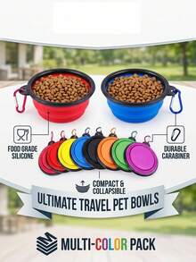 PETSIN 1个可折叠硅胶狗碗，狗碗，狗狗用品，狗狗礼物，便携式幼犬食物容器，喂食碗，水壶，适合户外远足和露营，易于存放和清洁（带登山扣） - 彩色 - 查看 5