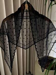 1pc Solid Color Polka Dot Lace Mesh Shawl Headscarf Triangle Scarf - S55884 - Black - View 3