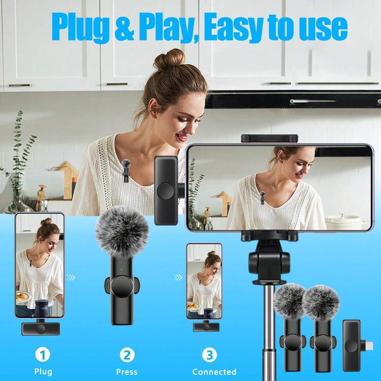 Wireless Lavalier Microphone For TypeC Lapel Mics Plug-Play 2.4G Ultra-Low Delay Built-In Noise Reduction Chip Working Time For Video Recording Interview Podcast Vlog Battery Capacity: 50 MAh - Black - View 5