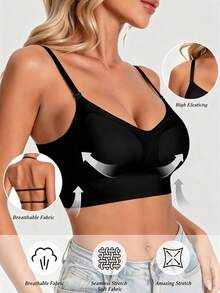 Women's Seamless Backless Sexy Lingerie Bridal Underwear 3 Adjustable Straps Low Back Wedding Lingerie Breathable Comfortable Formal Occasion Camisole - Black - View 4