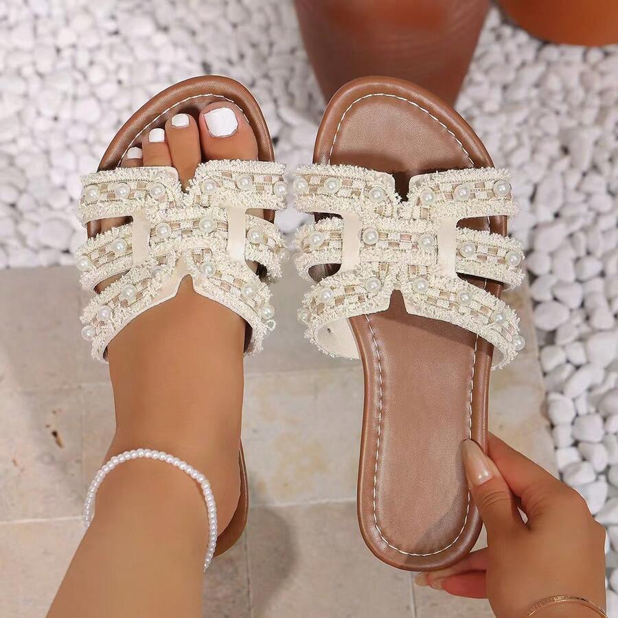 Ciabatte da spiaggia da donna slip-on di nicchia premium con cinturino d'argento sulle dita, suola spessa, stile retrò alla moda, adatte per San Valentino, Ognissanti, stagione dei diplomi, appuntamenti, shopping, casa, ufficio, molto eleganti e versatili - Castano - Visualizzare 1