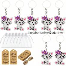 12 Sets Cute Panda Party Favors Including Keychains And Thank You Tags, Great For Panda Lovers, Animal Theme Birthday - Multicolor - View 13