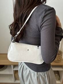 Bolso baguette de unicolor con relieve de cocodrilo para llevar bajo el brazo - Beis - Ver 6