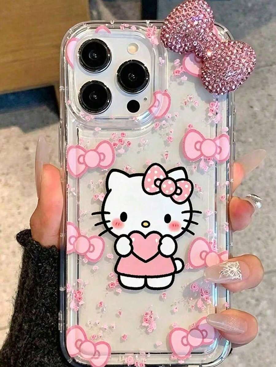 SANRIO 1件透明氣墊歐式粉色3D蝴蝶結KT蘋果手機殼,適用11-17pm - 無色 - 查看 1