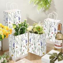 6/12/24Pcs Wildflower Print Paper Gift Bags, Botanical Garden Style White Rectangular Tote Bag Packs With Twisted Handles For Wedding, Birthday, BabyShower, Bridal Shower, Mother's Day, Spring Party Gift Packaging - View 2