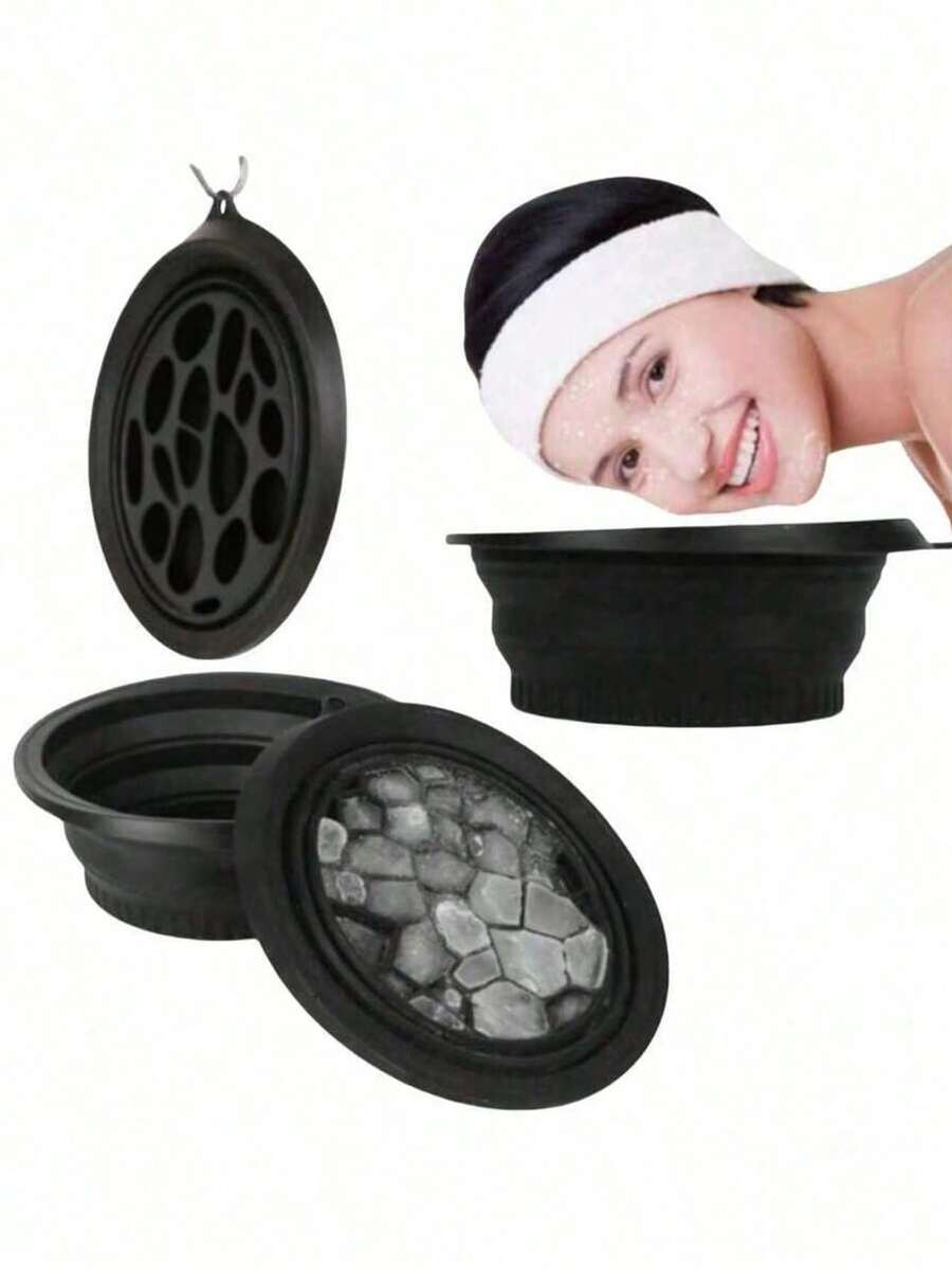 1pc Home Use Facial Ice Bath Silicone Foldable Basin Beauty Device, Foldable Silicone Facial Ice Bath Bowl For Cold Compress Therapy - A - View 1