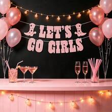 1 Set "Let's Go" Glitter Banner - Silver, 5 Ft | Bachelorette Party Decor, Cowgirl Theme Birthday Party, Last Rodeo Backdrop, Nashville, Rodeo Themed - Glittery Rose Gold (1 Set) - View 2