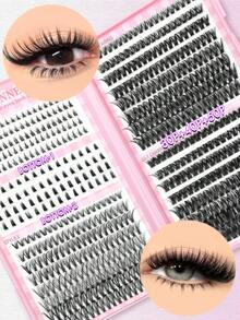 GROINNEYA 624 قطعة رموش صناعية عنقودية 3 أنماط علوية وسفلية تمديد رموش DIY 30P+50P+80P رموش صناعية فردية كثيفة وحجمية بأسلوب الأنمي سهلة التطبيق مناسبة للمبتدئين والمواعيد والحفلات والمهرجانات - C - مشاهدة 2
