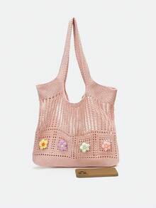 Dedoo Retro Hollow-Out Floral Contrast Color Casual Crossbody Bag(The Color Position Of Flowers Is Random)(The Color/Pattern Of Shoulder Strap Is Random) - Pink - View 10