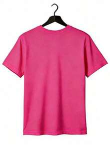 Camiseta de manga corta para mujer, estampado línea corazón con rosario y virgen, diseño religioso, top inspirador, blusa informal para uso diario - rosa brillante - Ver 3