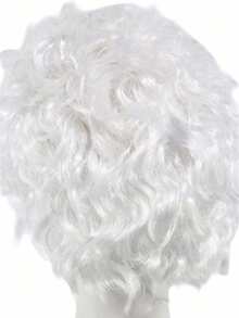 1pc White Fluffy Voluminous Short Curly Wig, Heat Resistant Fiber High Wizard Costume Hair, Medieval Castle Party & Stage Show, Easy To Wear, Create Cold Dignified Mysterious White Wizard Look - View 7