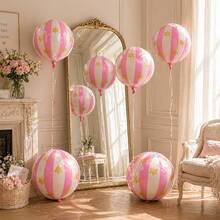 22 Inch Carnival Circus Decorative Balloons, 4D Light Pink Round Foil Balloons With Stars And Stripes, Suitable For Christmas Theme Party Decoration, Shower, Birthday Party, Wedding, Anniversary, New Year, Outdoor And Indoor Holiday Event Atmosphere Decor, Photo Props - 22-inch 4D Star Stripe - Pink - View 6