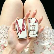 1pc Car Key Case-Edgy Print,Suitable For Audi A3 8P, A6 C6, Q3 8U, A1 8X, Q7 4L, TT 8J, R8 42.Advanced Soft-Touch, Does Not Block Signal, Unisex. - Audi 3 Button Model CA - View 1