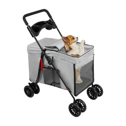 Poussette pliable pour chien, avec coussin, roues avec freins, tissu Oxford 600D, cadre en acier, pour animaux jusqu'à 20 kg, 95 x 75 x 49 cm