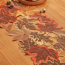 Autumn Leaf Table Runner, Non-Polyester Fabric, Thanksgiving Holiday Decoration, Rectangular Autumn Maple Leaf Pattern, Autumn Decor, Christmas Decor, Halloween Decor - Multicolor - View 8