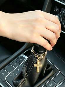 1pc Alloy Cross Crystal Chain Car Steering Wheel Decor Gear Shift Decor Car Hanging Decoration Accessory - A - View 2