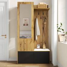 Entryway Wardrobe Set With 5 Hooks, Mirror And Bench - Black & Natural - 黑與自然 - 查看 5