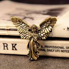 1pc Vintage Brass Witch Statue With Broom And Book, Movie Magic Theme Metal Desktop Collectible, Home Study Decor Bookshelf Ornament, Suitable For Collectors - Multicolor - View 9