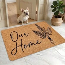 1 Peça Tapete de Entrada com Desenho de Linha Preta em Bottom Marrom, Buquê de Flores Secas "Our Home" Escrito à Mão em Inglês, Estilo Pastoral Minimalista, Material de Flanela, Tapete Retangular, Impressão de Alta Definição com Borda Travada, Antiderrapante e Absorvente, Adequado para Entrada, Cozinha, Sala de Jantar, Banheiro, Corredor, Varanda, Quarto, Decoração Doméstica - Multicolorido - Visão 3