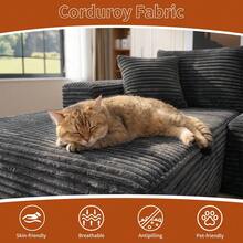 VerdeCore 106" Modular L-Shape Chaise Lounge Sofa Premium Corduroy Cloud Velvet No Assembly Required Convertible Loveseat Sofa Bed Deep Seat Comfort Living Room Bedroom Apartment Hotel[2 Package Shipping] - 淺灰色 - 查看 8