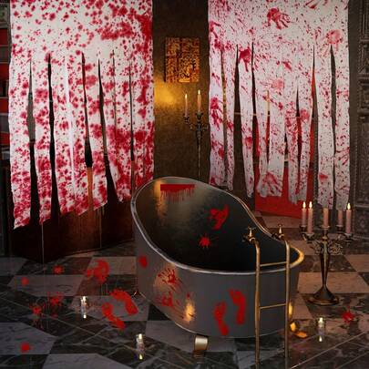 Halloween Party Decoration Bloodstain Burlap Fabric Decor Bloody Handprint Bloodstain Door Curtain Decoration Outdoor Haunted House Horror Prop Decoration