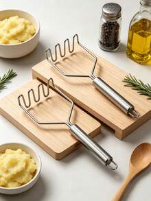 3pcs/1pc Stainless Steel Potato Masher, Manual Food Puree Tool, Sweet Potato Masher, Garlic Press, Manual Squeezer, Potato Masher, Kitchen Tool, Wavy Pattern, Kitchen Gadget, Used For Mashing Potatoes, Vegetables And Fruits, Durable Multi-Functional Squeezer, Kitchen Supplies, Cutter, Food, Salad, Decoration, Storage, Party, Birthday, Christmas, Halloween - Silver - View 7