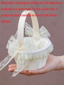 1/2pcs-White Satin Flower Baskets For Flower Girls And Children, Faux Pearl Wedding Flower Baskets With Bows, Champagne-Colored Lace Flower Baskets, Suitable For Wedding Party Decorations, Halloween Candy Baskets, And Festive Decorations. - Multiple Styles - View 11