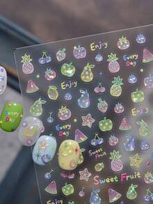 1件裝 3D 果凍美甲貼紙 Ins 風格 新鮮夏季美甲貼片 玻璃感水果櫻桃蘋果梨子美甲裝飾 自黏式美甲配件 - 彩色 - 查看 5