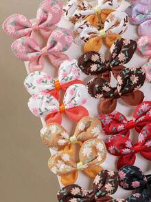 10pcs Girls Multicolor Random Double Layer Bow Flower Fabric Bow Hair Clips Bangs Back Of Head Hair Clips Hair Accessories For Daily Use - Multicolor - View 3